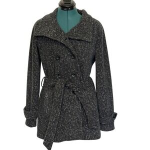 IKE BEHAR Coat‎ Womens Small Gray Belted Double Breasted Pea Coat Soft Fleece